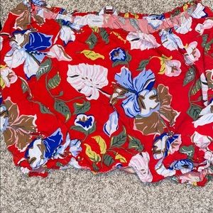 Red off the shoulder crop top.